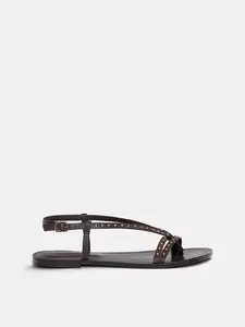 Pull&Bear Remienkové sandále  tmavohnedá / zlatá