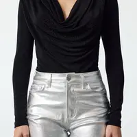 Trendyol Black Ruffle Collar Glitter Knitted Bodysuit
