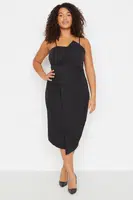 Trendyol Curve Black Adjustable Strap Bodycon Midi/Medium Length Woven Plus Size Dress