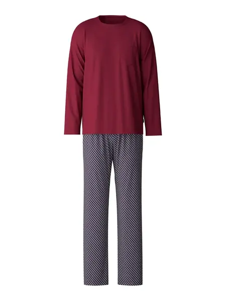 CALIDA Dlhé pyžamo  námornícka modrá / bordová / biela