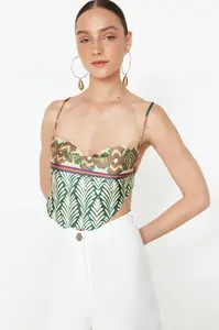 Trendyol Limited Edition Yellow Satin Patterned Crop Strappy Woven Blouse