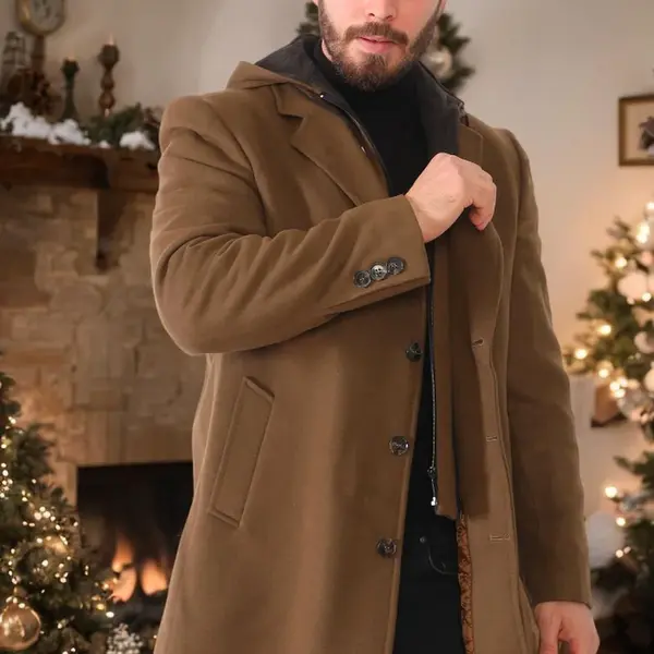 PLT8376 PÁNSKÝ KABÁT DEWBERRY - SVĚTLÝ VELBLOUD