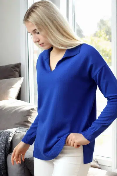 83295 Dewberry Polo Neck Long Sleeve Slit Sweater-SAKS