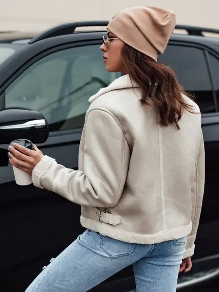 Dámská semišová bunda s kožíškem KASAMIRA bílá Dstreet