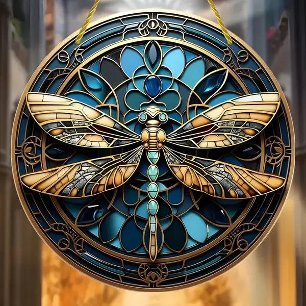 Vitrážový lapač slnka s motívom vážky, Dragonfly Typ12 L