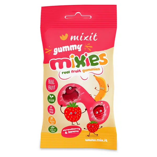 MIXIT Gummy mixies jahoda a banán přírodní želé bonbóny 35 g