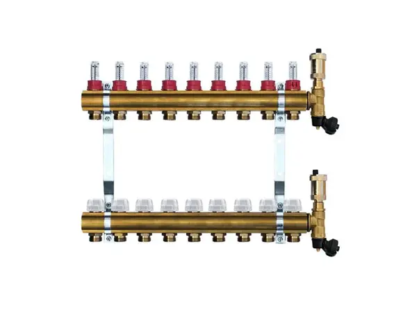 Mosazný rozdělovač s automatickým odvzdušněním - 9 cestný