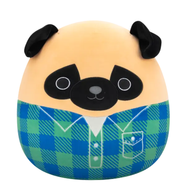 Plyšový mazlíček Squishmallows  Mops ve flanelové košili - Prince, 30 cm