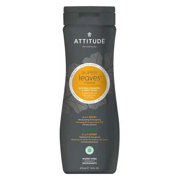 ATTITUDE Super leaves pánský šampón & sprchový gel 2 v 1 s detoxikačním účinkem normální vlasy 473 ml