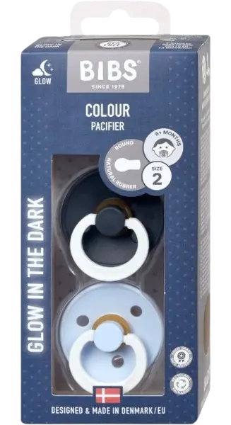 BIBS Colour Noční dudlíky z přírodního kaučuku - velikost 2, Iron/Baby Blue 2 ks