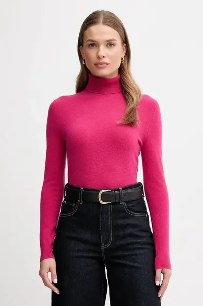 Vlněný svetr United Colors of Benetton dámský, šedá barva, s golfem, 1002D2348