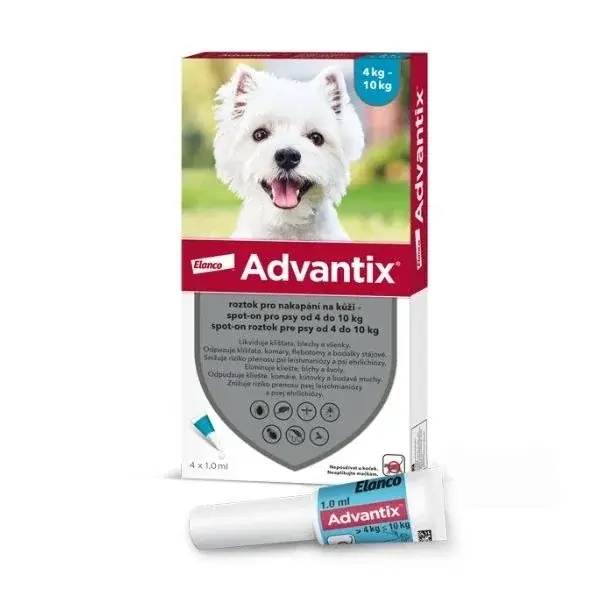 Advantix Spot On roztok pre psy A.U.V. pre psy medzi 4-10 kg (4 x 1,0 ml)