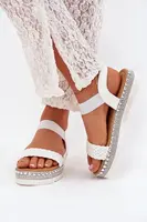 Boto Dámske Sandále S Pletením Na Ozdobenej Platforme Biele Velara