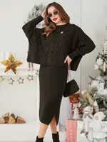 Resti Acrylic braided women's set with sweater and skirt Warm&Fuzzy