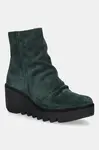 Semišové boty Fly London BANN538FLY dámské, zelená barva, na klínku, P501538012