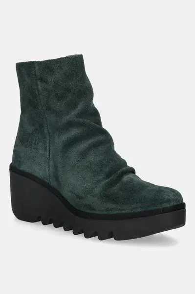 Semišové boty Fly London BANN538FLY dámské, zelená barva, na klínku, P501538012