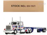 Peterbilt 359 with 36" Flat Top Sleeper and 48 Utility Flatbed Trailer White with Blue and Red Stripes "Bicentennial Patriot" 1/64 Diecast Model by D