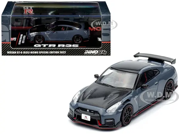 2022 Nissan GT-R (R35) Nismo Special Edition RHD (Right Hand Drive) Stealth Gray with Carbon Top and Hood 1/64 Diecast Model Car by Inno Models