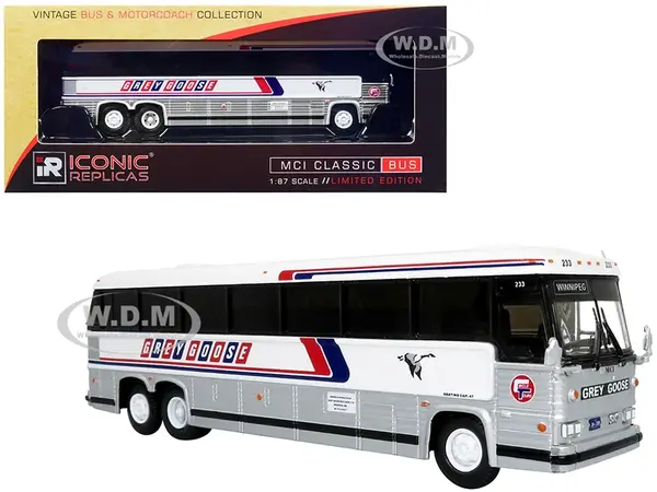 MCI MC-12 Coach Classic Bus "Grey Goose Lines" Destination Winnipeg (Manitoba Canada) "Vintage Bus &amp; Motorcoach Collection" 1/87 (HO) Diecast Mod