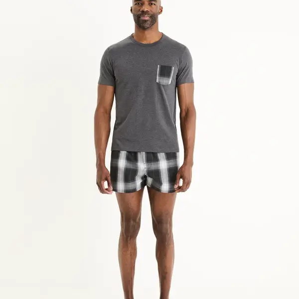 Sivé pánske kockované krátke pyžamo Celio Gipyshort2