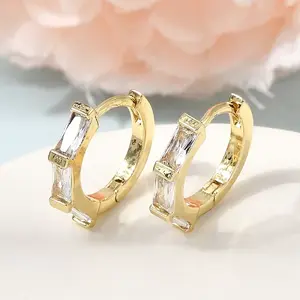Brass Pave Cubic Zirconia Hoop Earrings