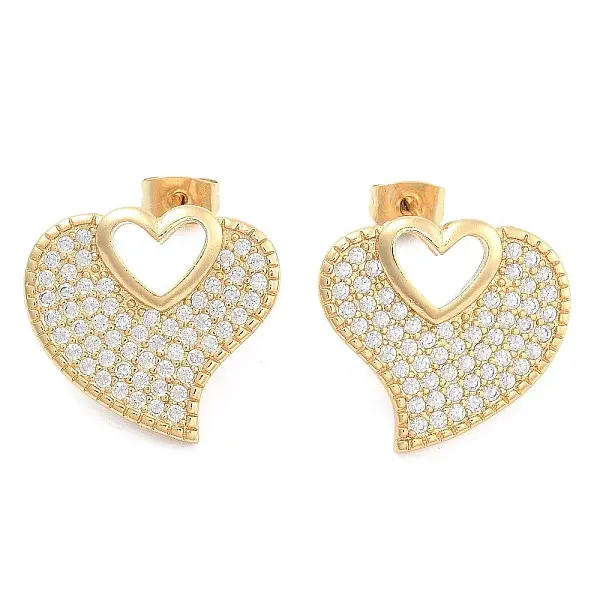 Brass Micro Pave Clear Cubic Zirconia Stud Earrings