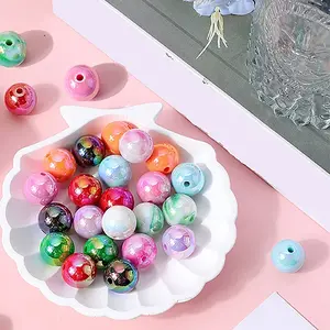 50Pcs UV Plating Rainbow Iridescent Acrylic Beads