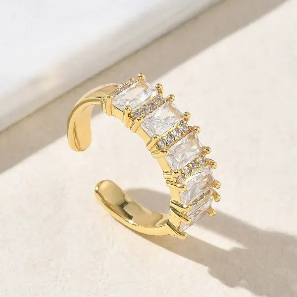 Brass Micro Pave Cubic Zirconia Cuff Open Rings for Women