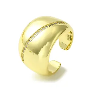 Brass Micro Pave Cubic Zirconia Open Cuff Ring