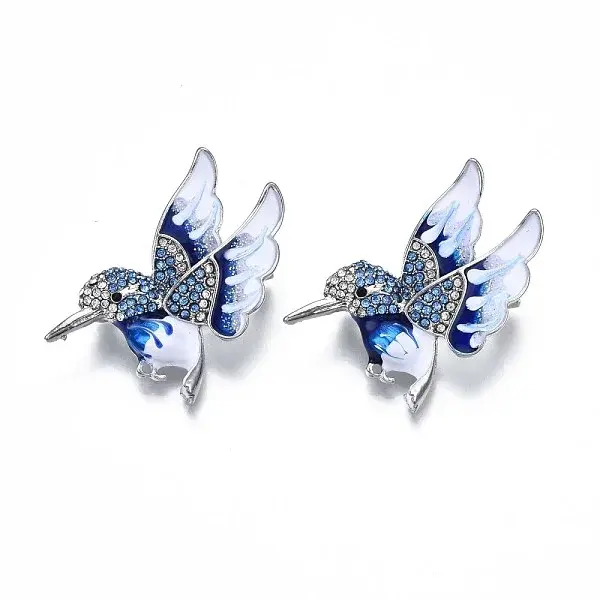 Bird Enamel Pin with Sapphire Rhinestone