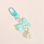 Macaron Color Plastic Bowknot and Round Pendant Keychain