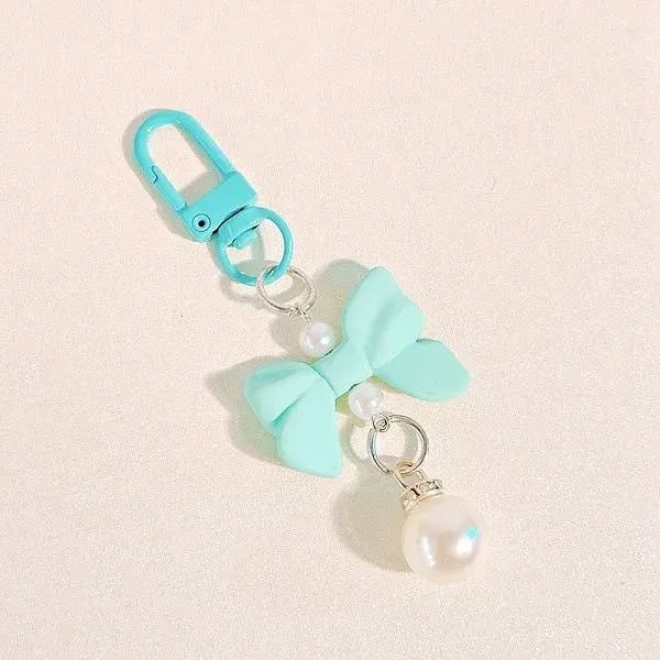 Macaron Color Plastic Bowknot and Round Pendant Keychain