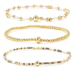 3Pcs 3 Styles Glass Seed Beads & Brass Beads Stretch Bracelets Set for Women