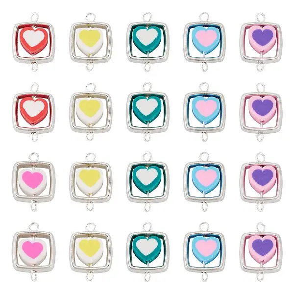 20Pcs Polymer Clay Heart & CCB Square Frame Links Connector Charms