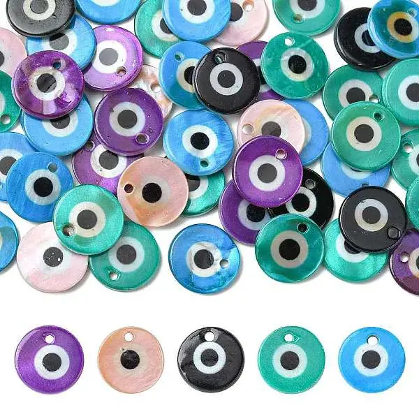 50Pcs Printed Natural Freshwater Shell Charms