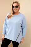 Kesi Dámská košile Plus Size bavlněná s ohrnovaným rukávem a leopardím pruhem modrá