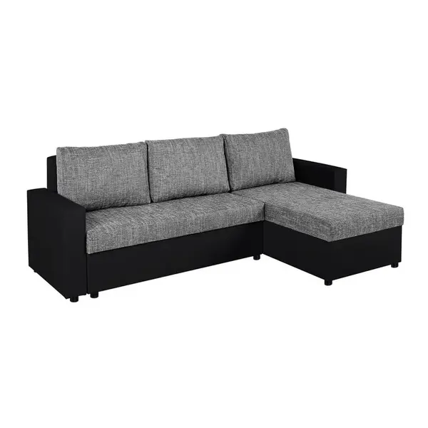 P & B ROHOVÁ SEDAČKA, plast, textil, kompozitní dřevo, šedá, černá