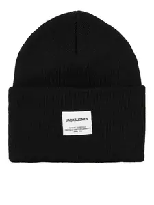 JACK & JONES Čiapky 'Long Knit'  čierna / biela