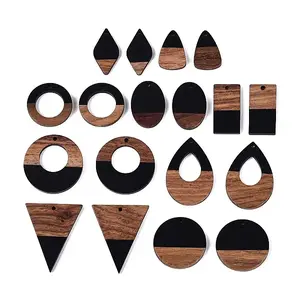 18Pcs 9 Styles Opaque Resin & Walnut Wood Pendants