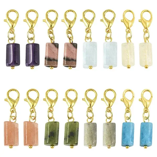 16Pcs 8 Colors Natural Gemstone Pendant Decorations