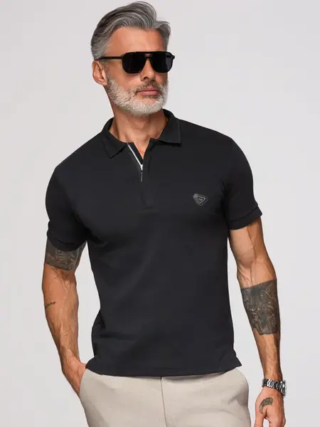 Ombre Men's polo shirt with zip neckline - black
