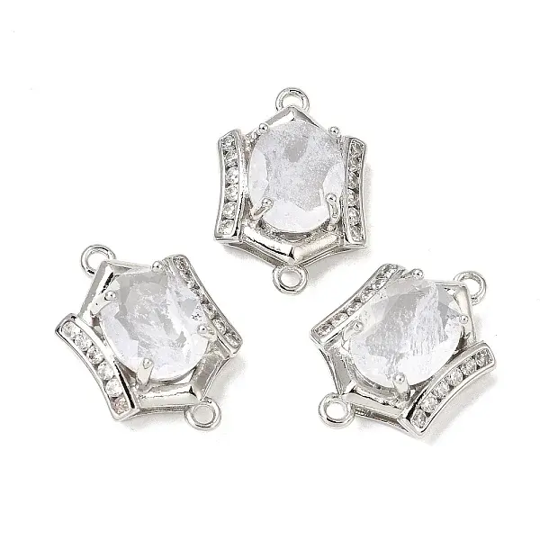 Brass Micro Pave Cubic Zirconia and Glass Links Connector Charms