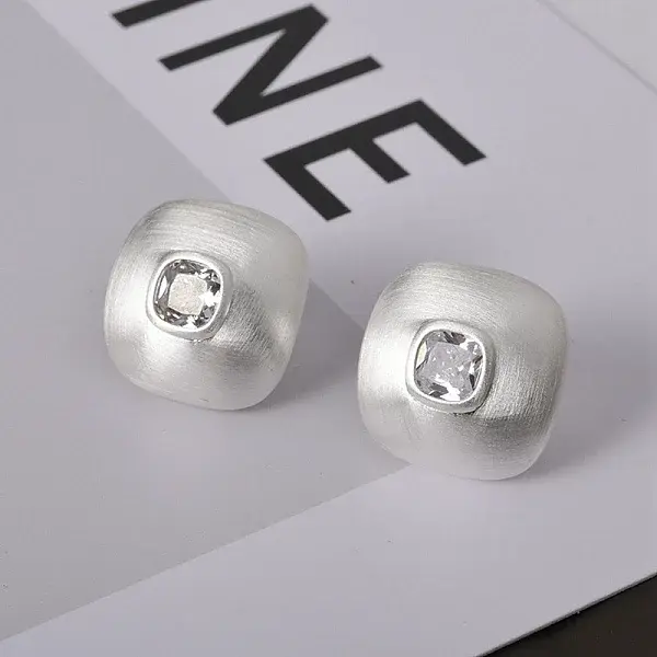 Square Brass Drawbench Stud Earring