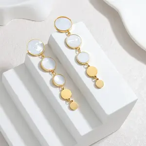 304 Stainless Steel Acrylic Flat Round Dangle Stud Earrings