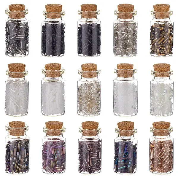 120g 15 Style Glass Bugle Beads