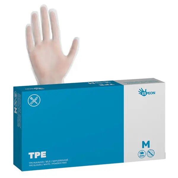 TPE rukavice Espeon TPE AllFood - 200 ks, bílé, nepudrované, velikost M (100017)
