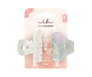 Skřipce do vlasů Invisibobble Clipstar M Pearly Frost - 2 ks, bílý a šedý s perleťovým efektem + dárek zdarma
