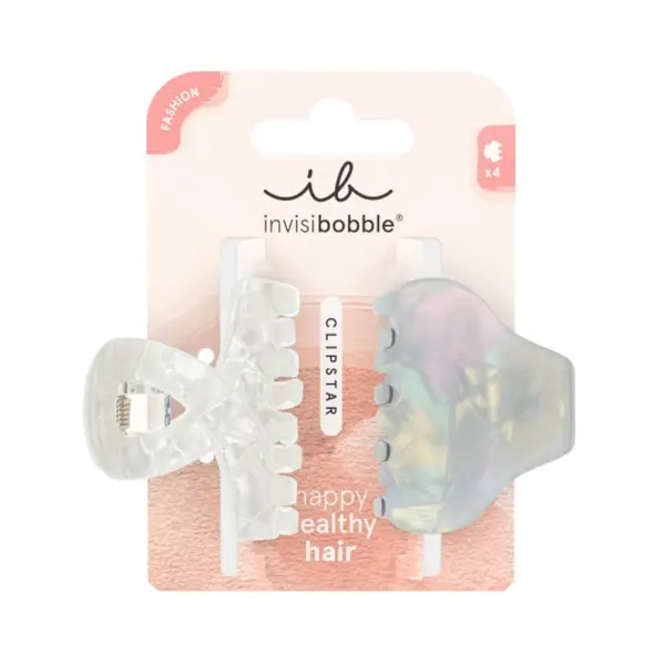 Skřipce do vlasů Invisibobble Clipstar M Pearly Frost - 2 ks, bílý a šedý s perleťovým efektem + dárek zdarma