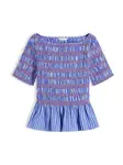 TOMMY HILFIGER Blúzka 'Smock Stripe Ruffle'  modrá / červená / biela