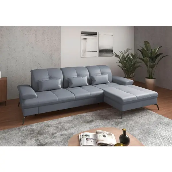 Sit & More ROHOVÁ SEDAČKA, textil, kůže, šedomodrá